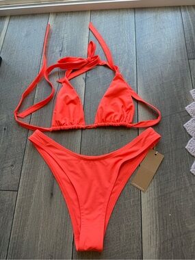 Tan lines Neon Orange Triangle Bikini Set